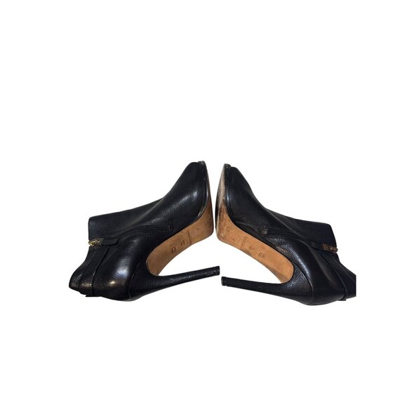Marciano Womens Black Leather Peep-Toe High-Heel Ankle Booties With Gold Buckle - Picture 8 of 8